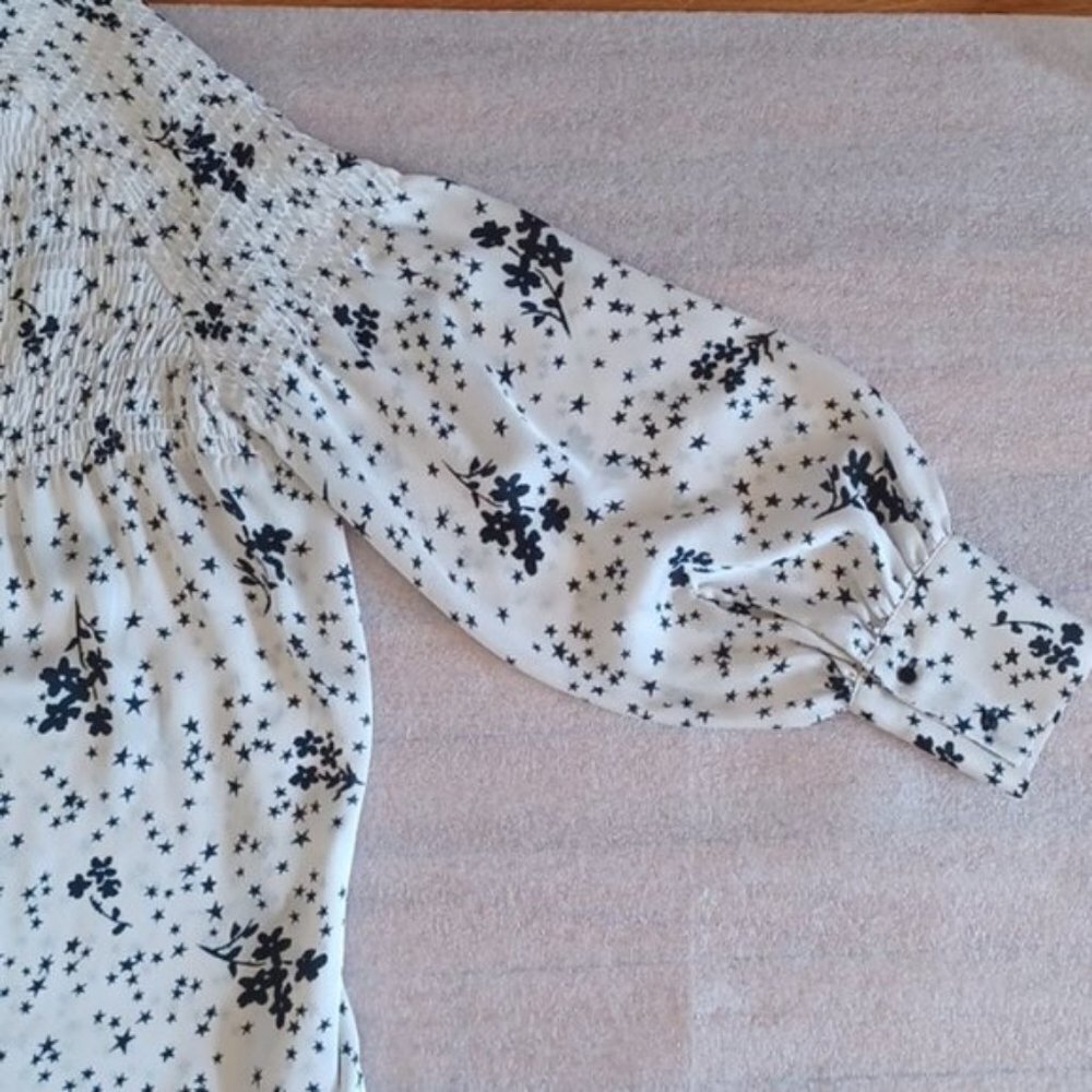Zara Star Floral Blouse M Statement Sleeve Smocked Peasant Top Cottagecore - Picture 9 of 9